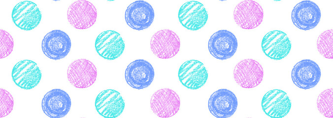 Polka dot quirky seamless pattern of squiggly circles in pastel blue color. Kids wallpaper for kindergarten blackboard themes, charcoal or wax style flower bedroom decorations. Vector illustration