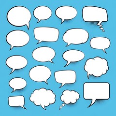 Fototapeta premium Collection of comic book speech bubbles in various shapes.
