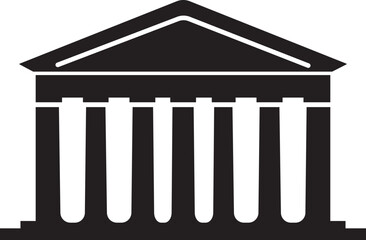 Bank, Museum, Court Building Icon Black Flat and Line Style Architecture Symbol Collection – Group of Classical Government, Institutional, Monument, Temple, Pillared Vector Illustrations