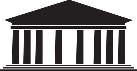 Bank, Museum, Court Building Icon Black Flat and Line Style Architecture Symbol Collection – Group of Classical Government, Institutional, Monument, Temple, Pillared Vector Illustrations