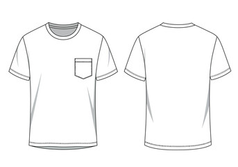 Short Sleeve Pocket T-Shirt Template &ndash; Flat Vector Front and Back