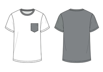 Short Sleeve Pocket T-Shirt Template &ndash; Flat Vector Front and Back