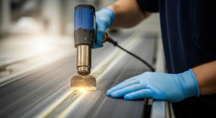 Precision cleaning of industrial machine with heat gun in manufacturing setting