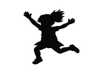 Silhouette of 4-year old baby girl jumping high isolated on a white background