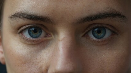 Fototapeta premium Intense closeup of blue eyes and natural skin texture capturing human expression