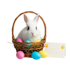 Easter Basket with Rabbit and Colored Eggs