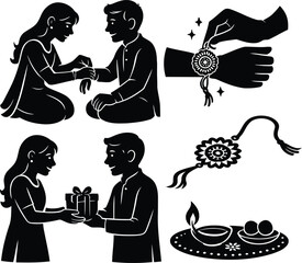 Raksha Bandhan Silhouette Vector | Sister Tying Rakhi to Brother | Indian Festival Illustration
