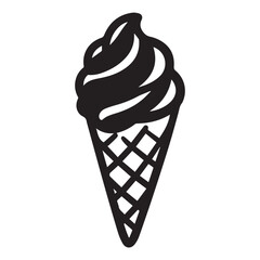 A black and white drawing of a ice cream cone Silhouette White Background.