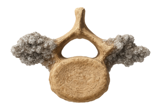 Dinosaur vertebra fossil showing centrum and neural arch with mineral encrustations