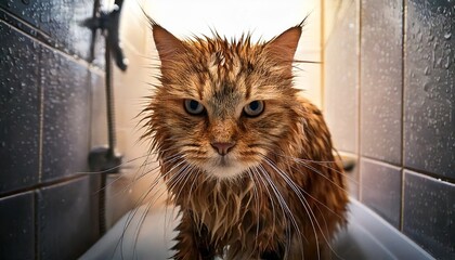 Wet and Angry Cat
