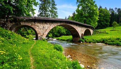 Fototapeta premium Ancient stone bridge over a flowing stream