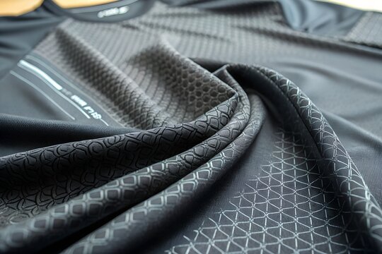 Close up of black athletic fabric with geometric pattern and texture