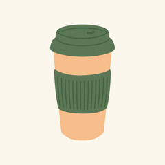 Thermos mug, reusable cup, cup for hot drinks. Travel camping equipment. Vector illustration in flat style