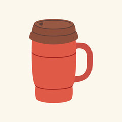 Thermos mug, reusable cup, cup for hot drinks. Travel camping equipment. Vector illustration in flat style