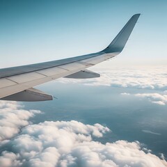 Airplane wing extending over a vast expanse of clouds.
