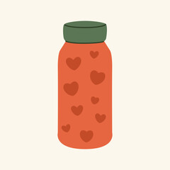 Thermos mug, reusable cup, cup for hot drinks. Travel camping equipment. Vector illustration in flat style