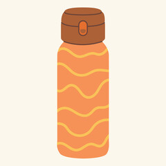 Thermos mug, reusable cup, cup for hot drinks. Travel camping equipment. Vector illustration in flat style