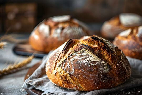 Artisan sourdough bread with cracked crust rustic - Powered by Adobe