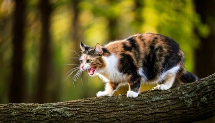 Calico Cat Showing Fangs