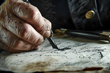 Calligrapher carefully writing elegant script