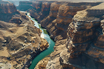 Canyon river carving through desert rock formatio