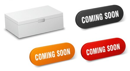 White box and coming soon buttons isolated on white background