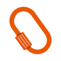 Bright red carabiner with safety lock, used for gear attachment or accessories. Modern vector illustration isolated on white background, hand drawn, flat design