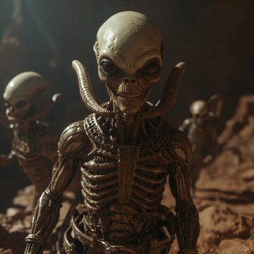 Alien creatures are mysterious, non-Earth beings with unknown origins, strange forms, and advanced intelligence.