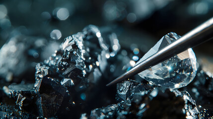 Extreme close-up of diamond cutting tool slicing