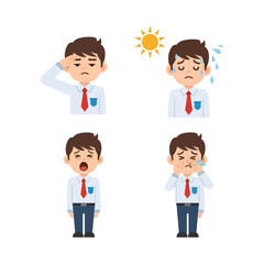 Office Worker Showing Signs of Overheating and Discomfort in Various Expressions