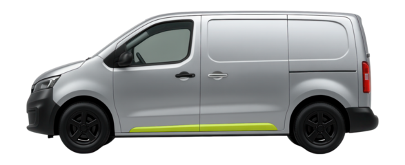 Compact delivery van with small rear windows and smooth body lines