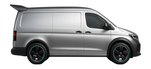 Streamlined van with integrated roof spoiler and wide rear wheel arches