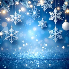 blue christmas background with snowflakes and christmas