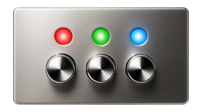 Wall-mounted dispatcher panel with LED status indicators and rotary knobs