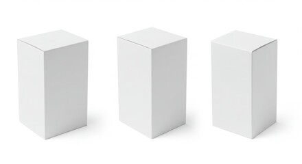 Fototapeta premium Three tall white cardboard boxes isolated on white background