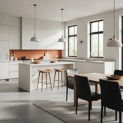 Fototapeta premium A modern kitchen design featuring a light color palette.