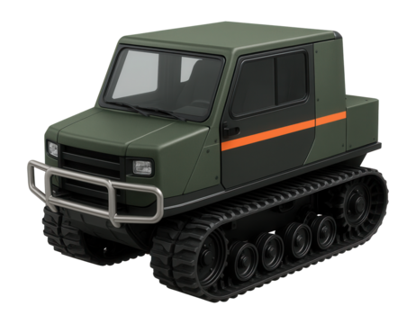 Tracked utility vehicle with a boxy cabin and front brush bar