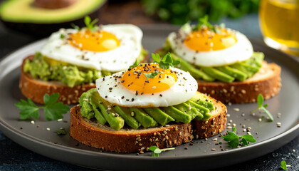 Toast with avocado and eggs