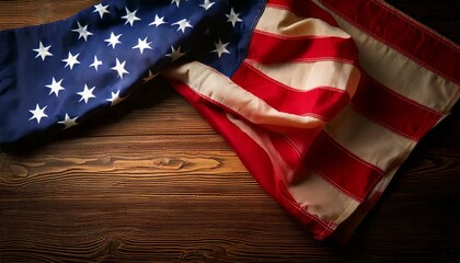Folded Flag on Wooden Table