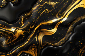Liquid golden swirl waves on black background met
