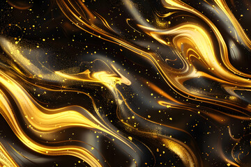 Liquid golden swirl waves on black background met