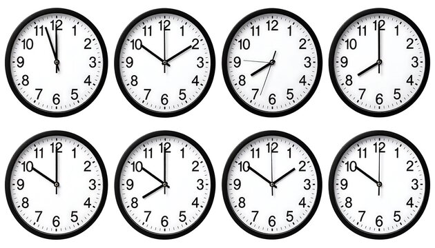 Collection of clocks showing different times