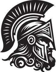 Ancient Greek Warrior Helmet Vector – Black and White Illustration