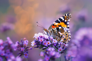 Macro of butterfly resting on purple wildflower