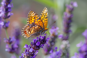 Obraz premium Macro of butterfly resting on purple wildflower