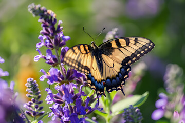 Obraz premium Macro of butterfly resting on purple wildflower