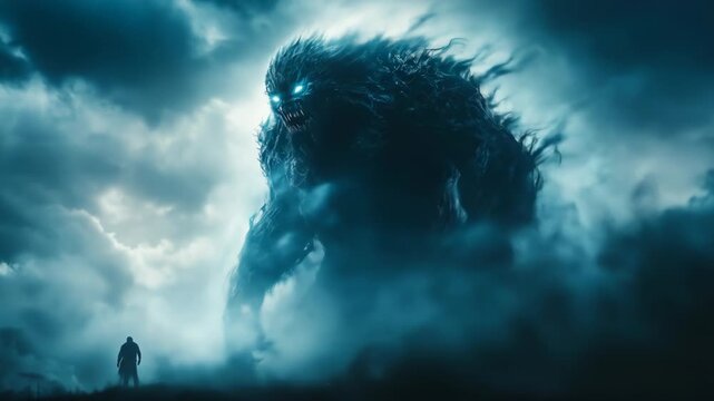 Giant creature in dark stormy sky