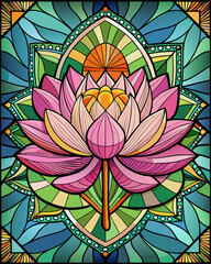 Lotus, Stained Glass Style, 