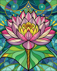 Lotus, Stained Glass Style, 