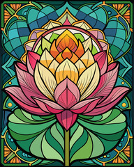 Lotus, Stained Glass Style, 